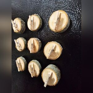 Rustic Farmhouse set of 3 Refrigerator clip magnets wood slices handmade
